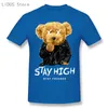 Мужские футболки, модная футболка с плюшевым мишкой для курения, футболка в стиле Харадзюку, футболка с графикой, брендовая футболка, мужской 241T