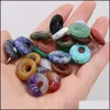 Arts And Crafts 18Mm Natural Semi-Precious Stone 5.5Mm Hole Circle Buckle Charms Rose Quartz Healing Reiki Crystal Pendant Sports2010 Dhsrk