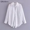 CHCILAZA Primavera Moda Verde Branco Camisa de Manga Longa Senhoras Outono Casual Botão Blusa de Escritório Tops Blusas Femininas 220725