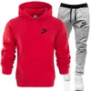 Kış Hoodie Takip Setleri Erkekler Moda Polar Kırmızı Hoodies Siyah Marka Pantolon Sıradan Jogger Suit Sweatshirt Kadın Pullover S-3XL