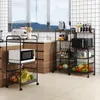 Hooks & Rails Kitchen Baker's Rack Utility Storage Shelf Microwave Stand Cart On Wheels Organizer 4 Tier Shelves Adjustable BlackHooks