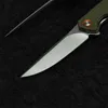 1Pcs R7102 Flipper Folding Knife D2 Stone Wash Drop Point Blade Flax Fiber with Stainless Steel Sheet Handle Ball Bearing Fast Open EDC Folder Knives