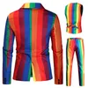 Blazer Set Mannen Regenboog Gestreepte Print BlazerPantsVest 3 Stuks Prom Pakken Voor Mannen Kostuum Homme Party Blazer Masculino 4XL 220817