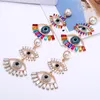 Moda Evil Eyes Dangle Kolczyki Dla Kobiet Dziewczyny przesadzone Projektant Kolorowe Kryształ Rhinestone Pearl Oświadczenie Drop Earring Party Biżuteria Hurtownie