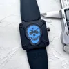 Armbandsur Gummi Retro Skeleton Skull Herr Automatisk Mekanisk Klocka Bell Black Band Herr Självupprullande Armbandsur Reloj Ross Armbandsur