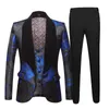 Jacquard Suit for Men Men Marinha Azul Floral Print Fashion Suits Casual Casual Designs Pant Designs Casamento no noivo Costume de palco 201106