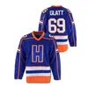 Nikivip goedkoop aangepaste groothandel #69 Doug Glatt hockey jersey heren allemaal gestikt blauw maat 2xs-3xl 4xl 5xl 6xl elke naam nummertruiens