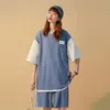 Sommer Falsche Zwei Passende Sets für Frauen Kurzarm Casual Kleidung Anzug Mode Weibliche Solide Gerade Tops Sportswear Outfits