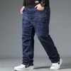 Mens Large Size Black Jeans Elastic Band 10XL Oversize High Waist Loose Pant Husband Plus Fat Blue Male Denim Trouser 220719