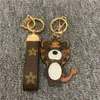 Designer Animal Key Chain Brown Flower Monkey Tiger Lion Bear Keychains Accessories Pu Leather Car Keys Holder Gold Metal Cartoon 6380125