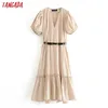 Tangada mode femmes robe d'été solide avec ceinture nouvelle arrivée à manches courtes dames lâche robe midi robes 3H338 T200603