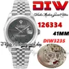 DIWF DIW126334 SA3235 MANS ANTAWATION WATCH 41MM PAZEL PHIL GRAY DIAR ARABIC SARTERS 904L JUBILEESTEL