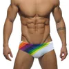 Men S Rainbow Triangle Swimming Trunks With Push Pad European American Fashion Low midja Sexig Bikini Summer Beach Surfing 220520