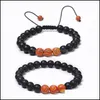 Beaded Strands Friendshhip 8Mm Retro Matte Malachite Strand Black Stone Braided Chakra Beaded Bracelet Set For Women Men Yog Baby Dh4Vh