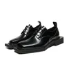 Chaussures Derby géométriques faites à la main pour hommes, personnalité augmentée de 4cm, chaussures carrées en cuir pour hommes, semelle large et épaisse britannique
