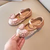 Athletic Outdoor Princess Girls Shoes Bowknot strass in pelle per bambini Flats 2022 Spring Autumn Soft Bottom Toddler Kids 21-30Athletic