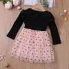 Flickans klänningar Spring Autumn Long Sleeve Stitching Polka Dot Mesh Dress Children's Girl Kid's For Year 2022Girl's