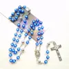 Pendant Necklaces Blue Acrylic Rosary Necklace Catholic Long Cross For Men Women Religious JewelryPendant