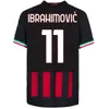 Ibrahimovic 22 23 24 AC Milans 축구 유니폼 플레이어 팬 Giroud de Ketelaere R. Leao Tonali Theo 2023 2024 축구 셔츠 특별 4 번째 남자 아이들 키트 유니폼 세트