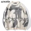 Lenstid män hiphop stickade jumper tröjor brev broderi tryck streetwear harajuku höst hipster casual lös tröjor