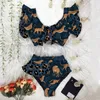 Bikini Floral Ruffled Bikini Set Women V-neck High Waist Two Piece Swimsuit Girl Beach Bathing Suit Swimwear Biquinis 220505