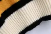 여자 스웨터 여성의 Junwu 가을 여성 노란색 검은 줄무늬 프린트 라운드 목이 긴팔 느슨한 탄성 니트 스웨터 풀오버