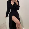 Casual Kleider Vintage Französisch Koreanische Stil Design Lange Hemd Kleid Elegante Taille Spitze Harajuku Für Frauen Party Herbst 2022 Kleidung