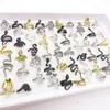 Wholesale 50pcs/Lot Rings Vintage Jewelry For Men Women Punk Style Fashion Finger Accessories Size Adjustable Party Gift Black Golden Silver Plated Mix Lot9374074