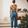 GACVGA Butterfly Bell Wide Leg Bodycon denim Jumpsuit Casual Rompers Back Lace Up Fashion Trends Jumpsuits Overalls 220714