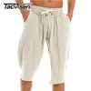 Tacvasen linho casual shorts compridos harém de algodão masculino abaixo do joelho yoga de ioga de joelho 34 calças 220520