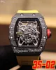 2022 NTPT Carbon Fiber Miyota Mens Aments Watch All Black Skeleton Dial أصفر حزام المطاط