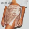 Jocoo Jolee Women Summer Elegancka Jacquard satynowa krótka spódnica seksowna wysoka tła podzielona mini spódnica vintage spódniczka High Street 210311