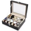 Window Black Leather Watch Box Case Professional Holder Organizer For Clock Watches Jewelry Boxes Travel Display Gift 220428