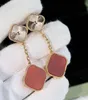 Luxury Designer Fine Charm Earrings Women's 18k Gold Red Mother of Pearl Drop Earring