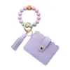 Silicone Bracelet Wrist Car Key Chain Pendant Leather Pu Tassel Card Bag Bracelet Key Ring Female