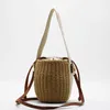 Ladies Portable Basket Handbag Straw Woody Tote Barrel Purse Designers Fashion Woven Leather Bucket Bags Outdoor Travel Beach Bags3221017