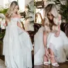 2022 Boho bröllopsklänningar brudklänning en linje utanför axelgolvlängden skräddarsydd satin plus size strand country vestido de novia