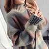 Kobiety swetry zimowe kobiety w paski pullover gol -geneck duże topy bluzka z długim rękawem Top luźne dzianinowe sweter mody Swatterswomen's