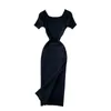 Sticke Cut Out Dress Jurk Dames strandklänningar för kvinnlig kvinnlig virkning Kort ärm Vestidos Mujer Drop 220613