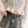 Belts Women Thin Belt Gold Square Buckle Waist For Lady Girl PU Leather Jeans Pants WaistbandBelts