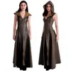Medieval Cosplay Fashion Women Anime Viking Renaissance Hooded Archer Come Leather Long Dress Sleeveless Masquerade 2022 New T22083125