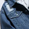 Autumn Ripped Denim Clothes Cool Men's Motorcycle Jacket Classic Style Cotton Casual Hole Jeans Coat Vintage Blue Male Clothing