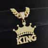 Men Hip Hop Crown King Pendant Necklace with 1m Cuban Chain HipHop Iced Out Bling Necklac Fashion Charm Jewelry215V