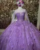 Vestido Quinceanera de Blingbling 2023 com mangas Sparkle lantejouno floral doce 16 vestido vestidos de 15 anos charro mexicano azul claro lavanda rosa que rainha