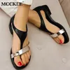 McCle Women 's Sandals 여름 신발을위한 여름 신발 해변 낮은 힐 클립 발가락 버클 스트랩 PU 가죽 여성 샌들 리아 레이디 220425