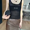 Fashion knitted vest designer womens knits wear triangular badge hollow front letter sexy sleeveless Tshirt embroidery loose comfortable personality trendy Tops