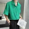 Men's Casual Shirts Summer Beige/Green Shirt Men Slim Fashion Social Mens Dress British Style Short Sleeve Plaid M-3XLMen's