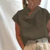 2022 Celmia 스타일리시 블라우스 여성 여름 빈티지 짧은 슬리브 면화 튜닉 버튼 견고한 캐주얼 한 느슨한 파티 사무실 blusas