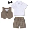 3pcs Baby Kids Kids Roupas Conjuntos de roupas infantil Casamento de terno formal Roupa Toddler Summer White Shirt com colete de gravata borboleta Trajes 220715