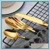 Guld rostfritt stål plattvaror serverar bestick kniv och gaffel sked med svart handtag bordsartiklar servis släpp leverans 2021 uppsättningar kök din